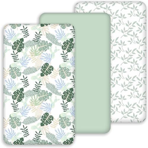 Civarua Kids Bedside Sleeper Bassinet Fitted Sheets 20 x 33, 3 Pack Baby Delight Beside Me Dreamer,Babybond,Jimglo,koola,cowiewie,fodoss, Dream On Me Baby Square Bassinet, Sage Green Leave