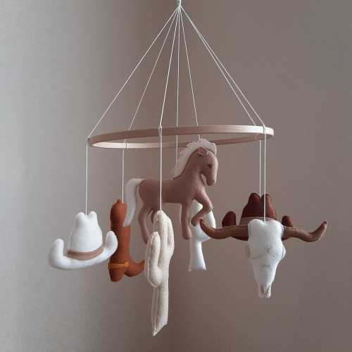 Horse Baby Mobile Cowboy Theme Nursery, Longhorn Nursery, Western Girl Boy Nursery Decor, Cowboy Cowgirl Baby Shower, Horse Baby Gift