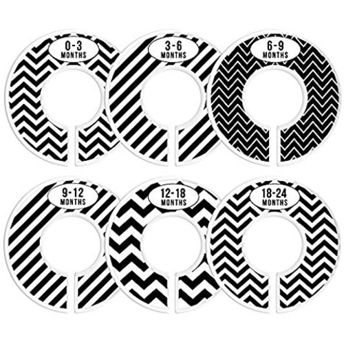 Baby Closet Size Dividers, Set of 6 Organizers (Black, Stripe, Chevron)