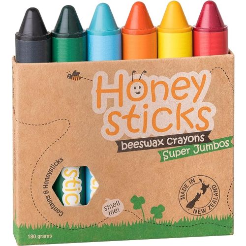 Honeysticks Super Jumbo Crayons (6 Pack) - 100% Pure Beeswax With Food Grade Colors, Non-Toxic for Toddlers 1-3, Unbreakable, Extra Large, Easy to Hold and Use, Eco-Friendly
