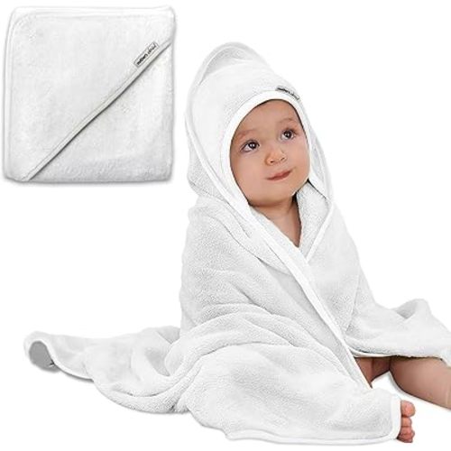 Mothers Choice 100% Organic Premium Bamboo Baby Hooded Towel 75x75 cm, Unisex, Lightweight Bath Towel for Infant and Toddler Boys and Girls, Plain White