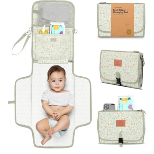 KeaBabies Portable Diaper Changing Pad - Large Waterproof Baby Changing Mat, Compact Travel Diaper Clutch, Functional Pockets Fit Newborn Essentials, Wipeable & Padded Baby Changer (Fox Vale)