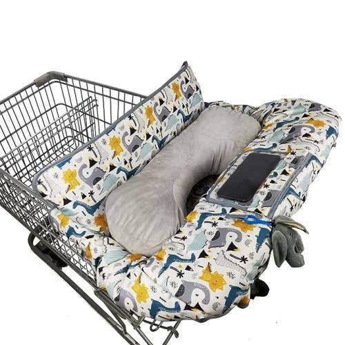 Shopping Cart Cover for Baby/Toddler with Pillow, Cozy High Chair Cover, Removable Bolster positioner, Dinosaur - Dinosaurs