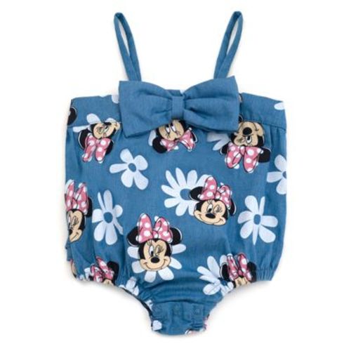 Disney Minnie Mouse Floral Newborn Baby Girls Bubble Romper Chambray Blue Newborn