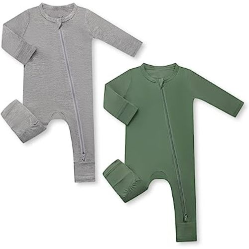 HAPIU Unisex Rayon Made from Bamboo Baby Rompers with Cuffs, 2 Way Zipper YKK, Footless Pajamas Jumpsuit