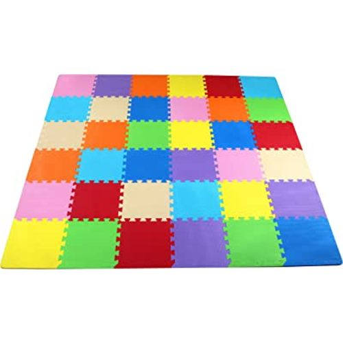 BalanceFrom 36 Piece Kids Puzzle Play Mat, Foam Floor Tiles, Cream/Gray/Beige