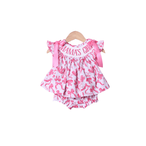 Smocked Mama's Girl Pink Bow Bloomer Set