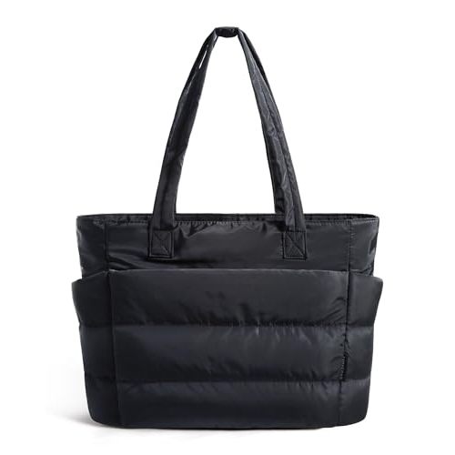 BAGSMART Tote Bag for Women, Lightweight Puffy Tote Bag with Compartments Shoulder Bag Handbag for Travel, Work, Gym | Lightweight, Puffy, Quilted, for Travel, Work