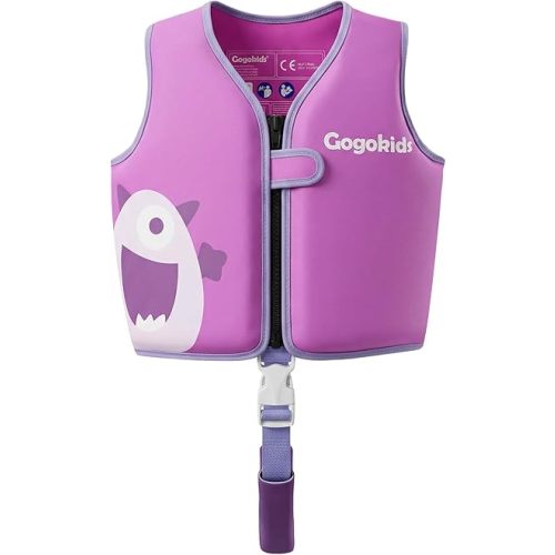 Gogokids Toddler Swim Vest Pool Floaties for Kids 1-2-3-5-7-9 Yrs, Neoprene Kids Swimming Jacket w/Adjustable Safety Strap & Zip, Toddler Float Jacket 24-66lbs for Beach Puddle Pool Boys Girls Niños