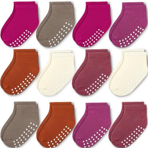 JAKIDAR 12-Pair Baby Socks Non-Slip Cotton Toddler Socks Ankle Socks for Baby Toddler Kids