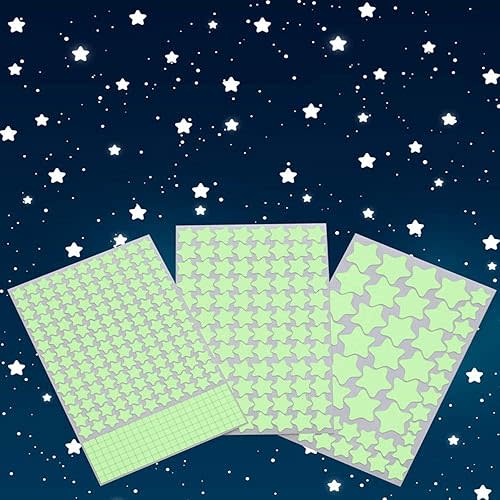 Aooyaoo Glow in The Dark Stars Wall Stickers, Glowing Stars for Ceiling and Wall Decals, 3D Glowing Stars,Excluding The Moon,Perfect for Kids Bedding Room or Party Birthday Gift(452Pcs, Green)