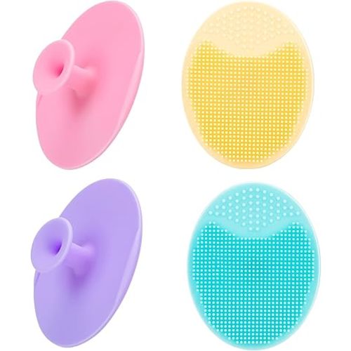 4 Pack Face Scrubber,JEXCULL Soft Silicone Facial Cleansing Brush Face Exfoliator Blackhead Acne Pore Pad Cradle Cap Face Wash Brush for Deep Cleaning Skin Care(Multicolor A)