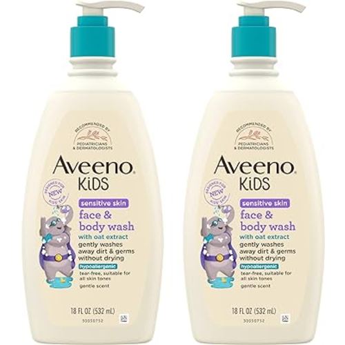 Aveeno Kids Sensitive Skin Face & Body Wash, 18 Fl. Oz, Pack of 2