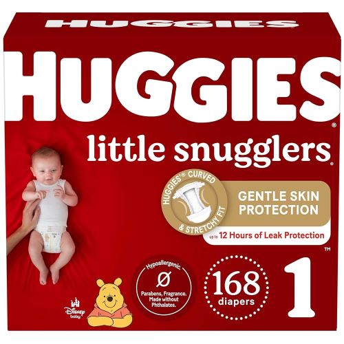 Huggies Size 1 Diapers, Little Snugglers Newborn Diapers, Size 1 (8-14 lbs), 168 Count