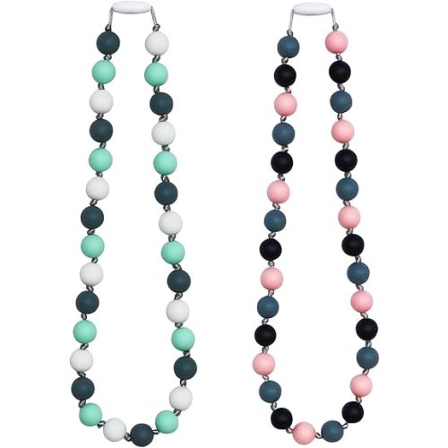 Chew Necklaces for Sensory Kids Boys, Chewy Necklace Sensory Toys for Kids Adults with Autism, ADHD, SPD, 2 Pack Silicone Chew Necklace Reduce Chewing Biting Fidgeting