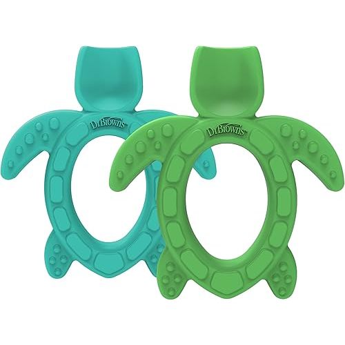 Dr. Brown's Silicone Starter Spoon and Teether for Babies and Infants, Turtles, 2 Pack, 4m+