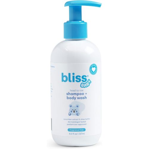 Bliss Baby Shampoo & Wash 2-in-1, For Babies, Kids & Adults with Senstive Skin - Pediatrician Approved - Dermatologist Tested - Vegan, Fragrance-Free & Hydrating - Shea Butter, Cucumber & Calendula
