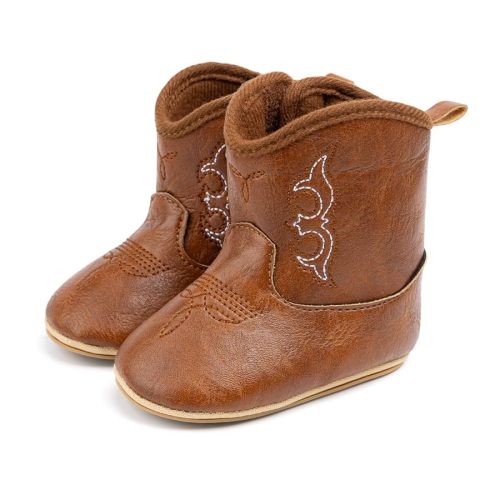 HsdsBebe Baby Boys Girls Western Cowboy Boots Infant Moccasins High Top Booties Toddler Soft Sole Non-Slip First Walker Crib Shoes
