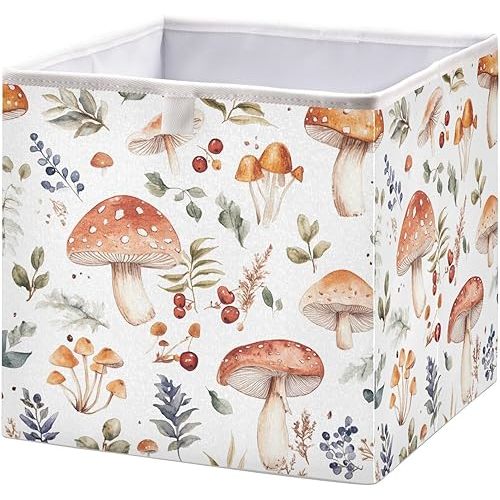 Mushroom Cube Storage Bin, Large Foldable Storage Basket Toy Clothes Organizer Bin for Shelf, Closet, Nursery, Bedroom, Office, Home Decor