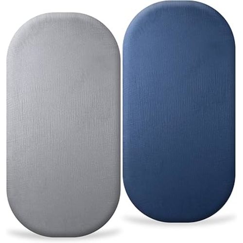 Muslin Bassinet Sheets for Baby Boy Girl,Breathable Baby Bassinet Sheets Fitted for Bassinet,Oval Rectangle,Hourglass,Bassinet Mattress/Pad,Soft Cotton 2 Pack