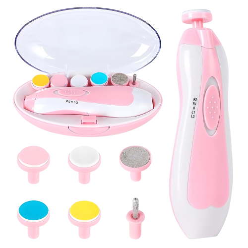 BUSATIA Electric Nail File Drill for Baby No Sharp Claws Hurt, 6 in 1 Safety Cutter Trimmer Clipper for Toes and Fingers,Pink
