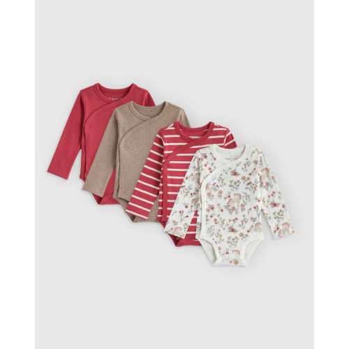 100% Organic Cotton Long Sleeve Snap Over Bodysuit 4-Pack - Baby Girl