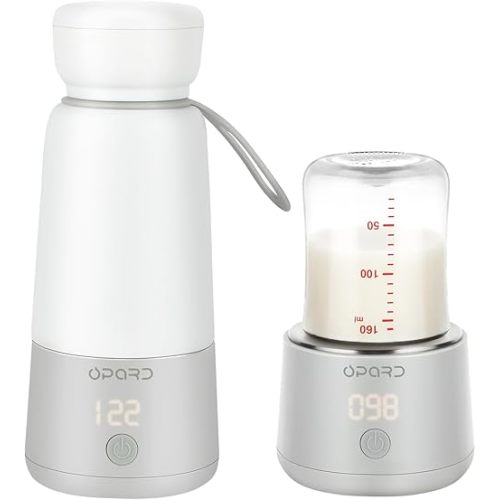 Opard Portable Bottle Warmer for Travel, Dual Heating Modes for Breastmilk, Formula, Water, 4 Adjustable Temp Cordless Milk Bottle Warmer on The go, 12 oz Capacity Car Bottle Warmer for Baby