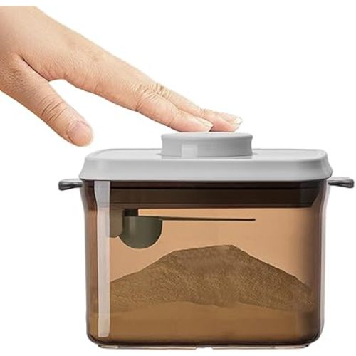 Ankou Airtight Formula Container-1000ml/400g Formula Dispenser with Lids, BPA-Free Food Storage Containers, One Button Handy Milk Powder Dispenser with Scoop and Scraper, Dark Brown