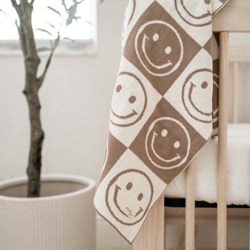 Atlas Grey Smiley Knit Blanket