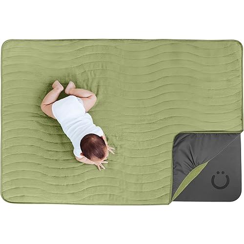 Ubbi Baby Floor Mat, Thick and Comfortable 40.5 x 57 Padded Play Mat for Babies and Toddlers, Detachable Cotton Muslin Cover, Machine Washable and Foldable, Lily Pad