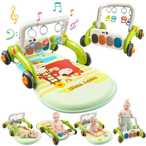 CuteStone Baby Gym Play Mat with Piano, Musical Tummy Time Mat for Infants 0-12 Months, Baby Learning Walker for Boys and Girls, Activity Center Gifts for Newborns and Toddlers