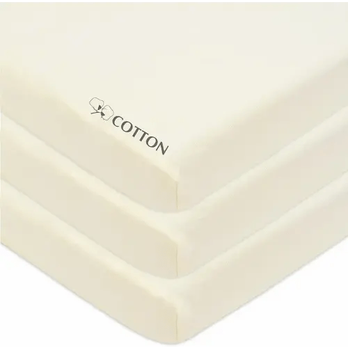 American Baby Company 3 Pack 100% Natural Cotton Fitted Mini Crib Sheets 38" x 24" - Soft & Breathable Small Nesting Portable Sheets, Fits Pack N Play Mattresses, Cream, for Boys & Girls