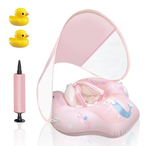 Baby Pool Float with Canopy,Pool Float for Toddlers 6-36 Month, Pink Infant Float,Baby Swim Float&Baby Swimming Float UPF50+ Sun Protection,Kids Floaties for Pool and Beach with Pump.