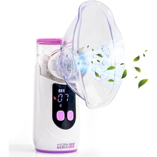 Portable Mesh Nebulizer for Adults, Babies, Infants & Kids, with LED Screen, Quiet, Self-Cleaning & Re-Chargeable, Compatible with Saline Solution, Moisturizes Airways