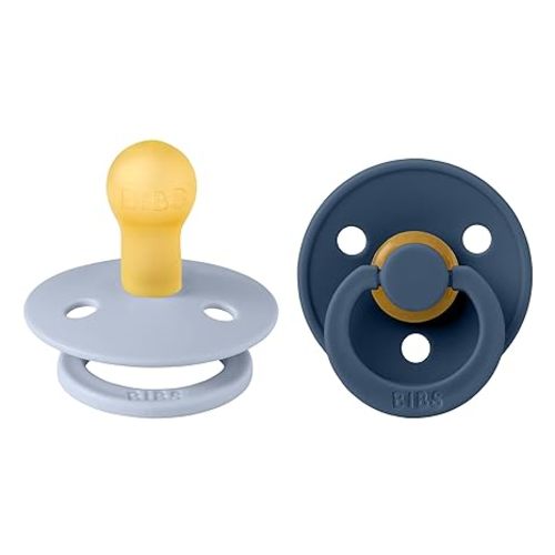 BIBS Pacifiers 0-6 Months | 2-Pack Soothers | BPA-Free Round Nipple | Made in Denmark | Dusty Blue/Steel Blue Colour Pacifier