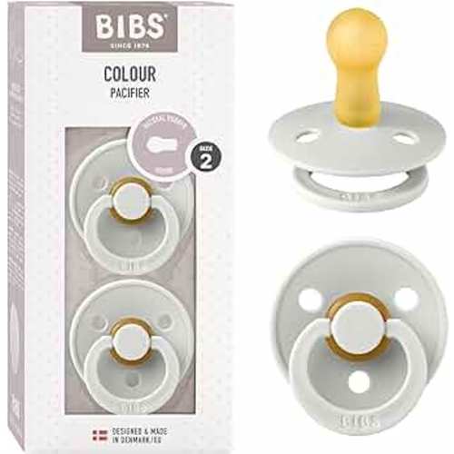 BIBS Pacifiers | Natural Rubber Baby Pacifier | Set of 2 BPA-Free Soothers | Made in Denmark | Haze | Size 6-18 Months