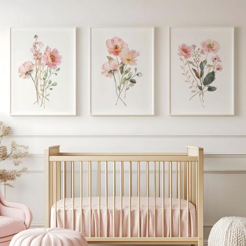 Wildflower Wall Art, Watercolor Flowers Nursery Decor, Blush pink Floral, Boho Nursery wall art, flower Botanical Print, home decor 1024