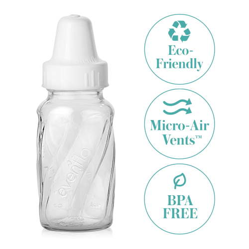 Evenflo Feeding's 3-Pack Customflow Vented Glass Bottles, BPA-Free, 4 oz. - Ivory
