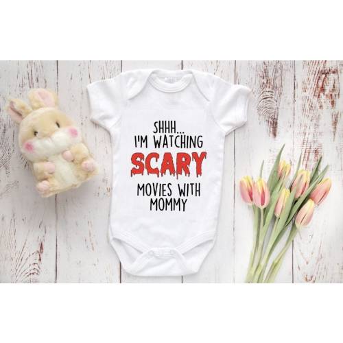 Shhh... I'm Watching Scary Movies with MOMMY, Movies Baby Bodysuit Cute Baby Clothes, Baby Shower Gift, Baby Boy and Girl, Newborn Baby