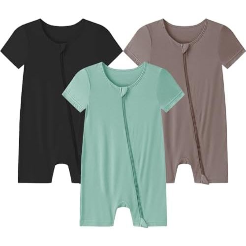 Bamboo Rayon Romper,Unisex Baby Footless,Unisex Short Sleeve Zipper Rompers,Sleep and Play Clothes