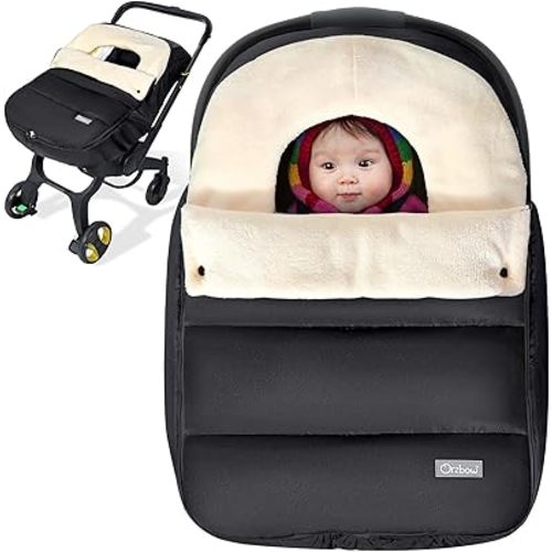 Orzbow Car Seat Covers for Babies Winter, Universal Baby Car Seat Cover with Adjustable Collar, Waterproof Carseat Cover with Zipper, Warm Coral Fleece, Detachable and Machine Washable, Black