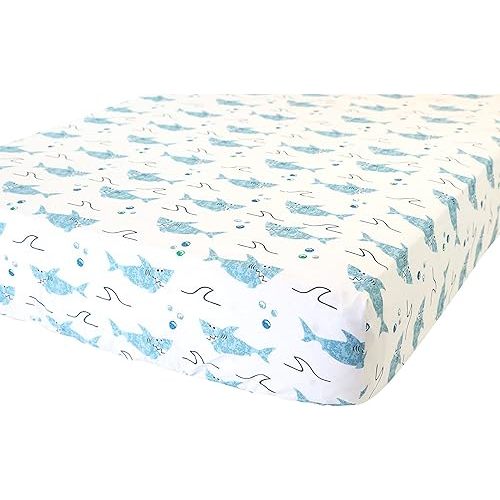 100% Cotton Fitted Crib Sheet - Premium Baby Bedding - Soft, Breathable & Durable - Shark Print