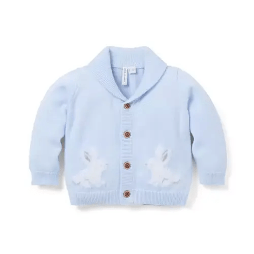 Baby Light Blue The Bunny Shawl Collar Baby Cardigan by Janie and Jack