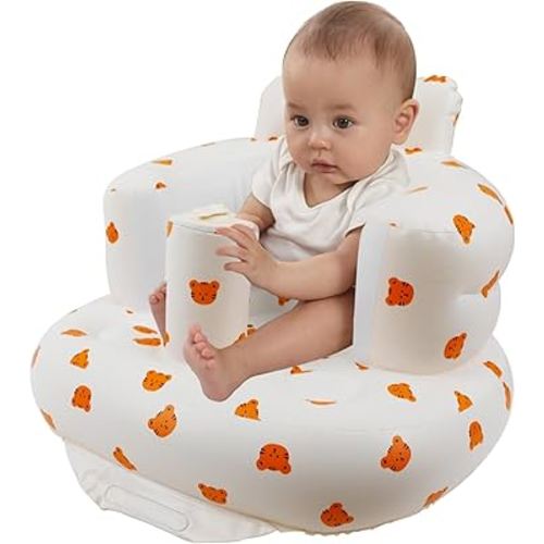 Inflatable Baby Seat for Babies 3 Months and Up, Toddler Floor Seats for Sitting Up, Built in Air Pump Baby Seats for Kids, Blow Up Baby Chair with Back Support - Tiger