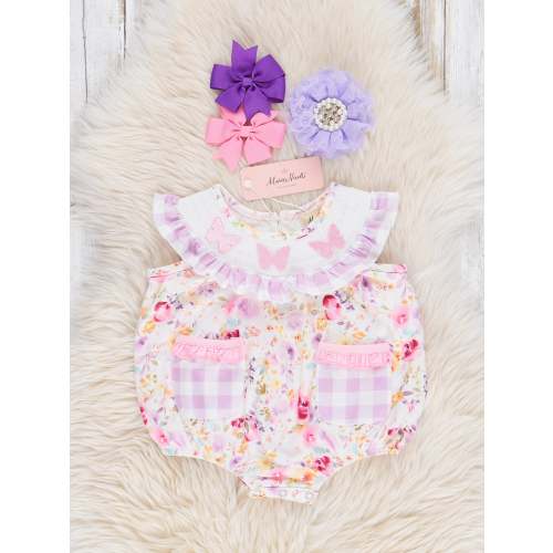 3-6 Lilac Butterfly Garden Smocked Bubble