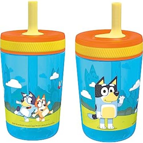 Zak Designs 15oz Bluey Kelso Tumbler Set, BPA-Free Leak-Proof Screw-On Lid with Straw Made of Durable Plastic and Silicone, Perfect Bundle for Kids, 2 Count (Pack of 1)