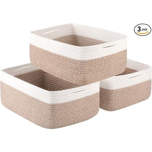 Storage Baskets for Organizing 3 Pack, Woven Baskets for Shelves, Closet Organizer Bins Empty Gift Basket Toy Storage for Toys, Books, Towels, Clothes, 15"x11.42"x6.7", Yellow