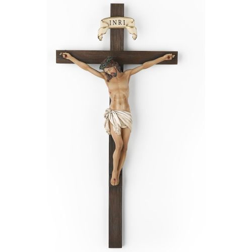 BC Catholic Crucifix Wall Cross, Jesus Christ Wall Decor for Home Altar, Religious Gift, 10" H Handmade Renaissance Sculpture by Buildclassic (Full Color New Version)