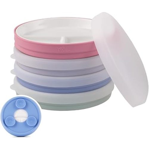 Elk and Friends Kids 7.8” Porcelain Divided Plates with Silicone Suction Sleeves | Suitable for Kids/Toddlers | Microwave & Dishwasher Safe | Non Slip | Snack Dishes