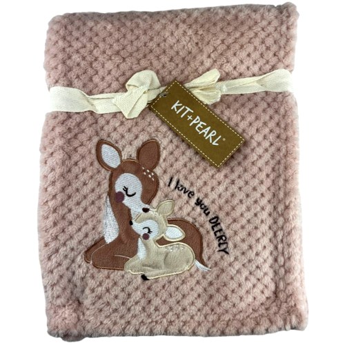 Kit & Pearl Pink Mommy & Me Baby Blanket I Love You Deerly Textured Fleece NWT